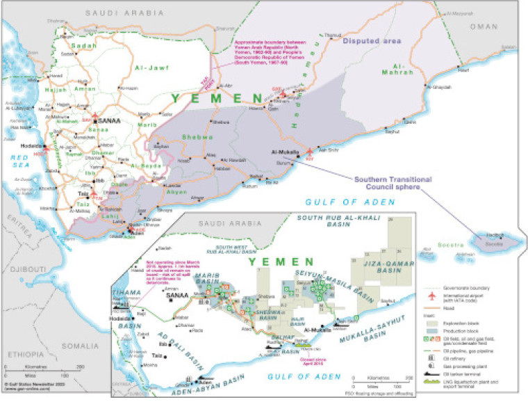 Yemen country map, June 2023